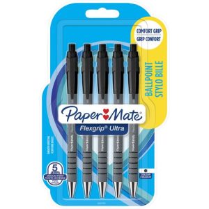 PaperMate FlexGrip Ultra Retractable Ballpoint Pen 0.5 mm Black Pack of 5
