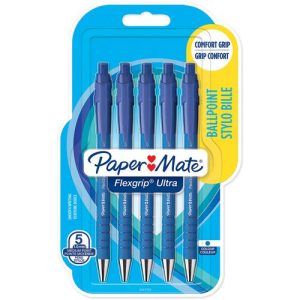 Papermate FlexGrip Ultra Retractable Ballpoint Pen Blue 1 mm Medium Ballpoint Pack of 5